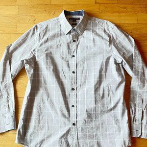 MICHAEL KORS BUTTON DOWN LONG SLEEVE SHIRT SIZE L CLASSIC FIT GREY WHITE